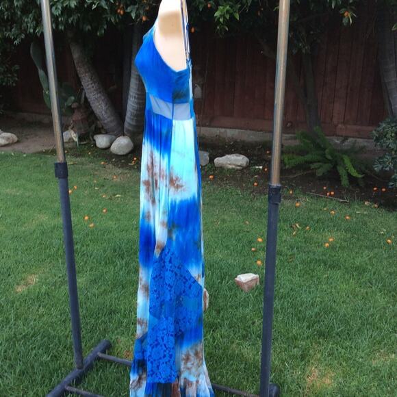 VINTAGE UNWORN TIE DYE LACE & MESH PANEL SLIPDRESS S - Picture 6 of 8